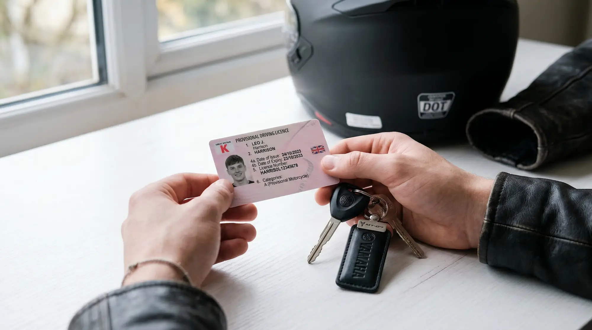 Motorcycle rider's POV view between two lanes of stopped highway traffic illustrating lane splitting and filtering practice