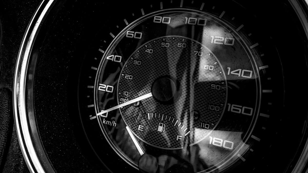 Motorcycle speedometer dial showing indicated road speed
