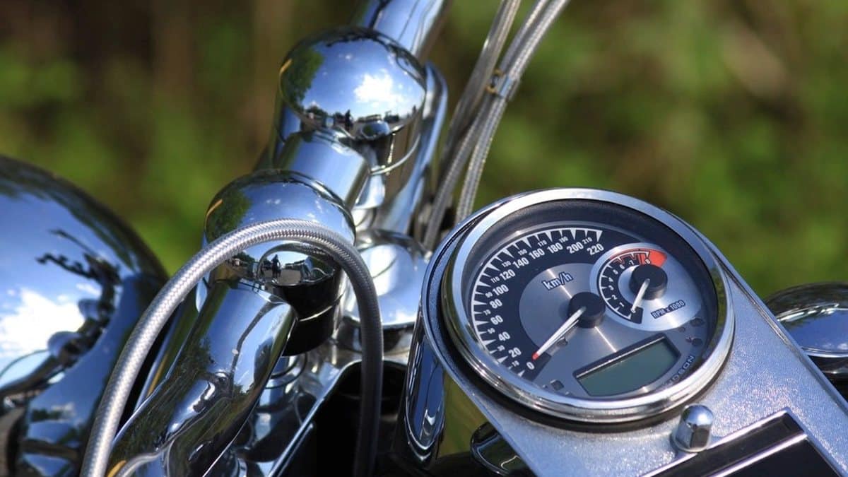 Close-up of a motorcycle instrument cluster